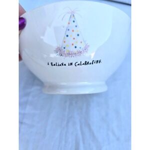 Rae Dunn "I Believe in Celebrating" Bowl Yellow Interior 5.5″ Artisan